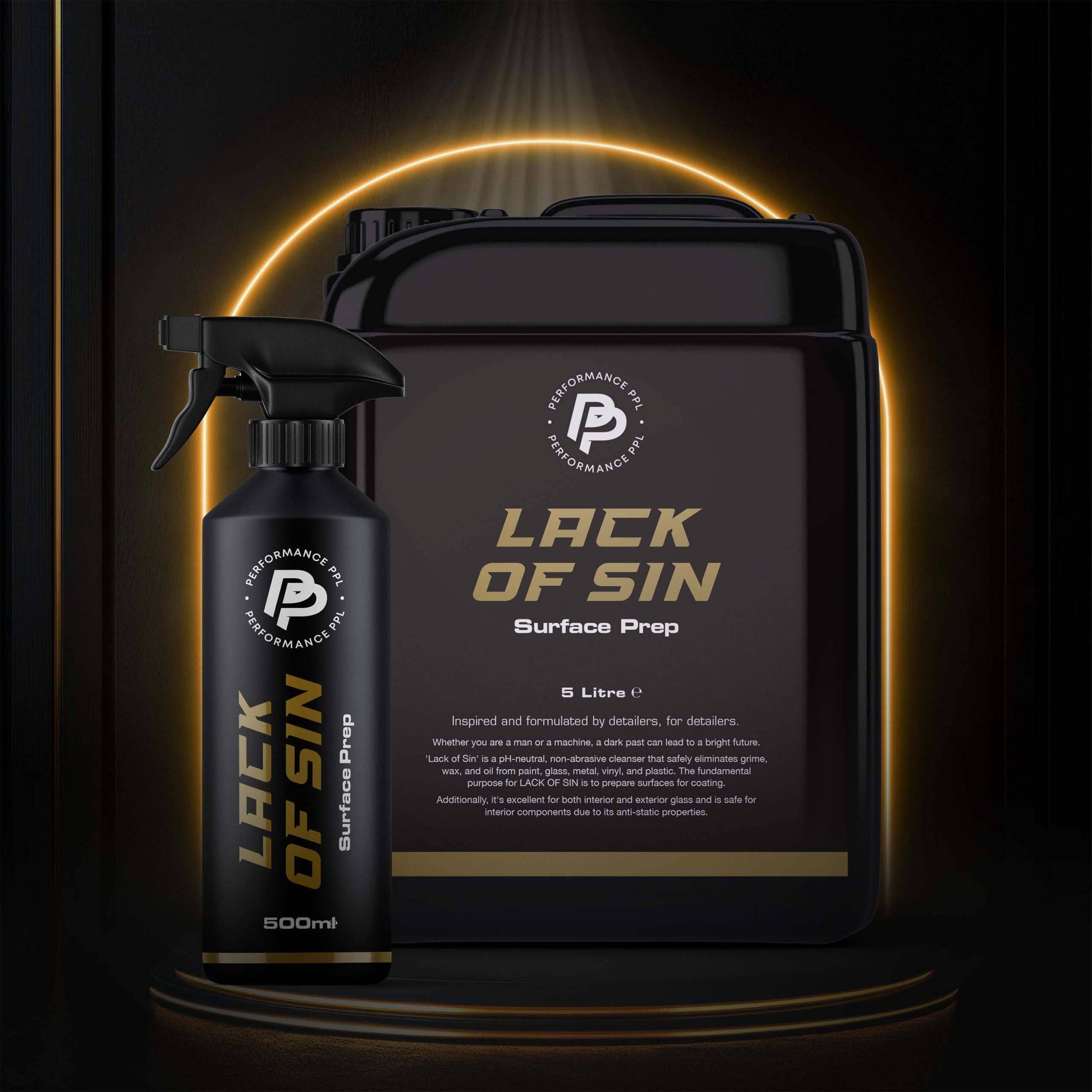 Lack of Sin is a pH-neutral, non-abrasive cleanser that safely eliminates grime, wax, and oil from paint, glass, metal, vinyl, and plastic.